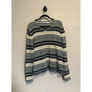 Vintage Catos Fair Isle Knit Sweater Women's XL Blue Nordic